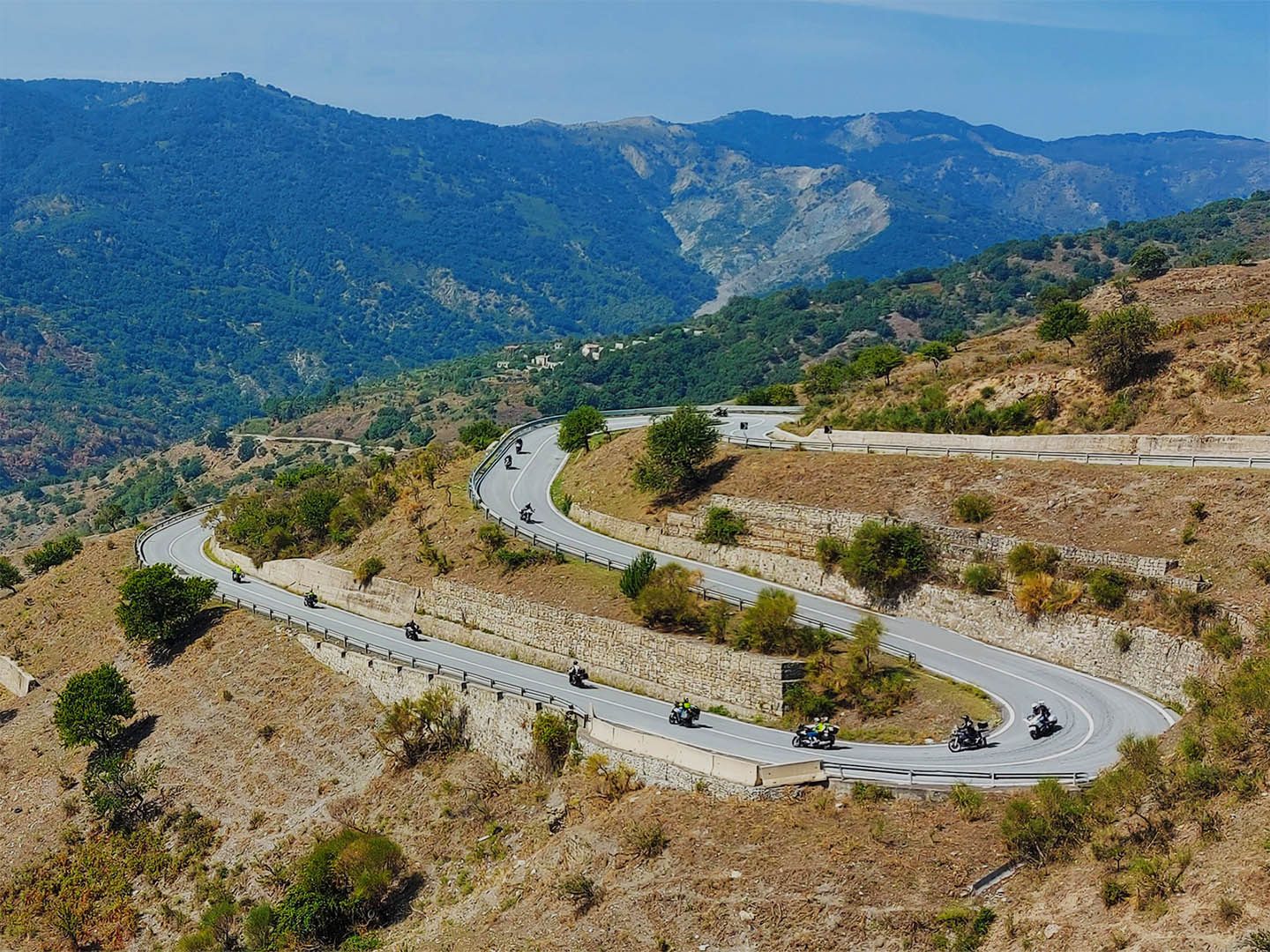 The state road climbing through the hairpin bends
